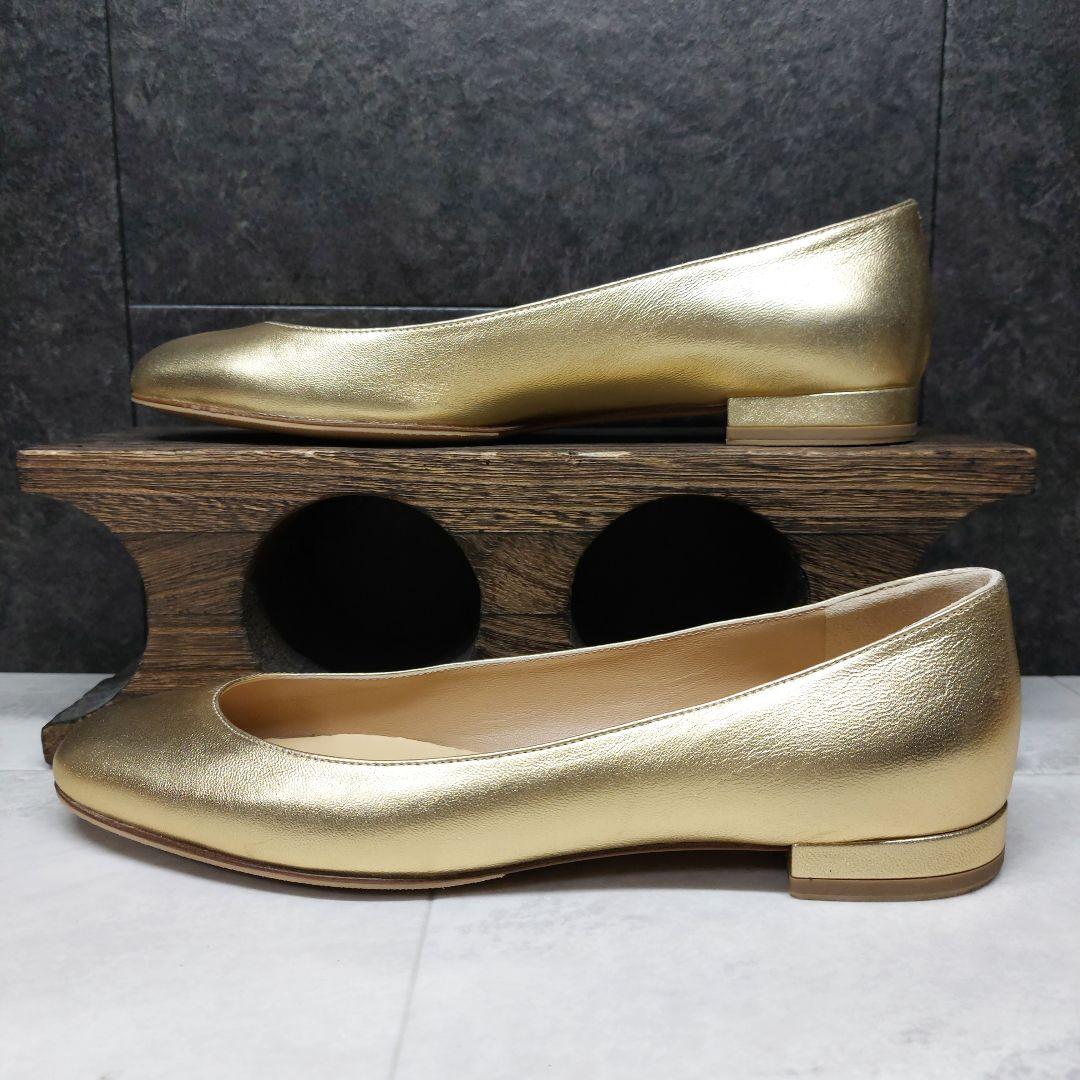 美品 フランチェスコルッソ ゴールドフラットシューズ 36.5