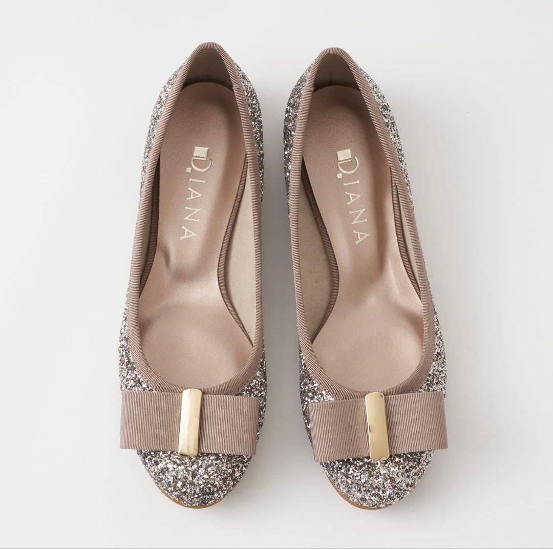 DIANA グリッターリボンフラットシューズ25㎝ 新品