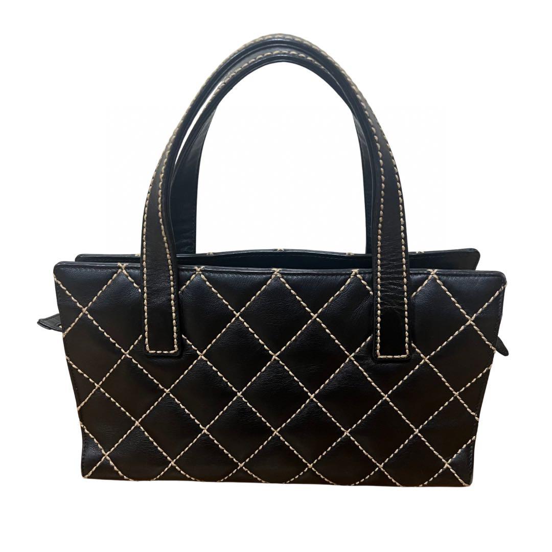 美品CHANEL トートバッグ ワイルドステッチ ブラック レザー キルティング