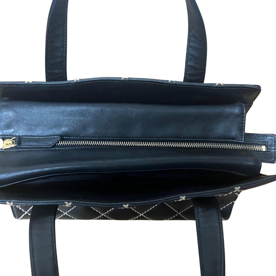 美品CHANEL トートバッグ ワイルドステッチ ブラック レザー キルティング