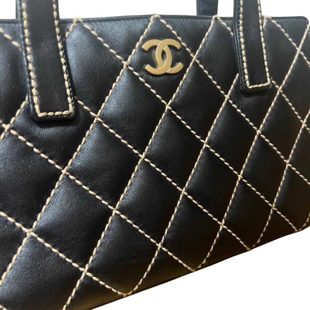 美品CHANEL トートバッグ ワイルドステッチ ブラック レザー キルティング