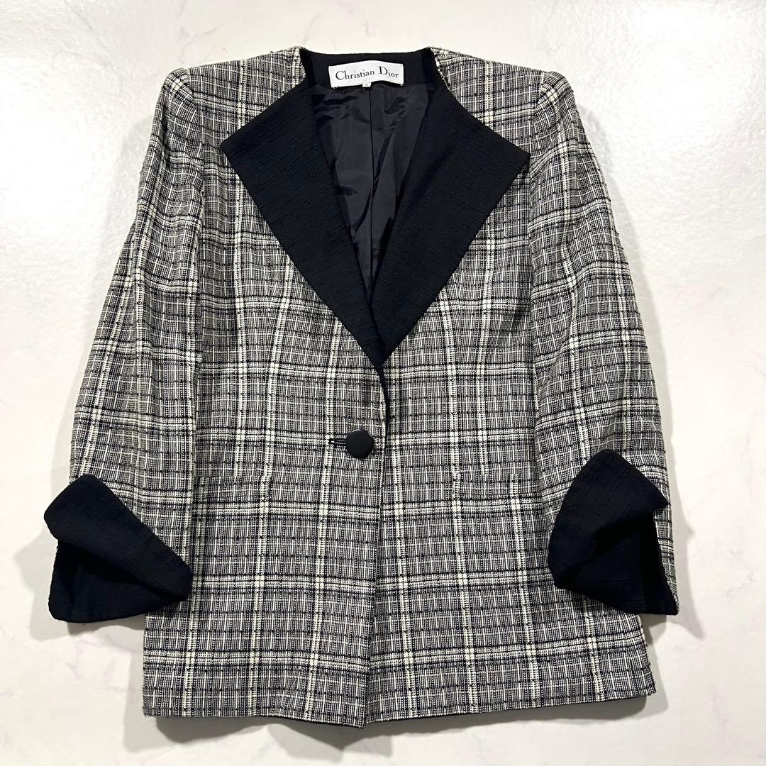 クリスチャンディオール ツイード テーラードジャケット M ウール シルク