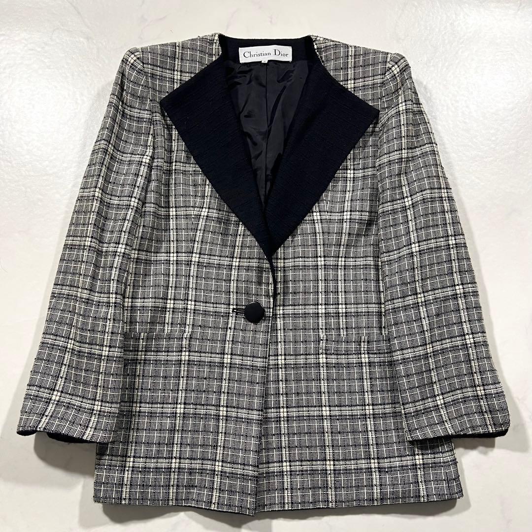 クリスチャンディオール ツイード テーラードジャケット M ウール シルク