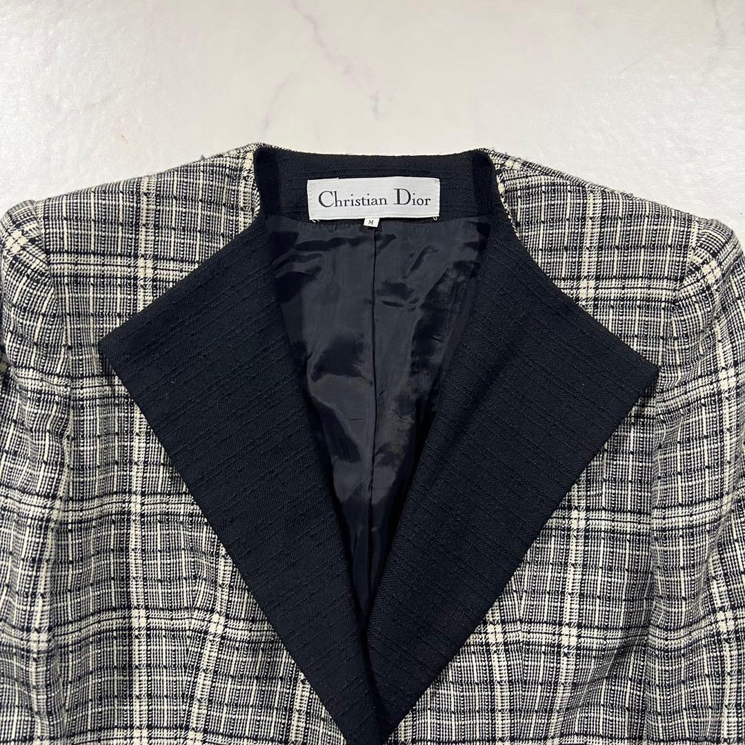 クリスチャンディオール ツイード テーラードジャケット M ウール シルク