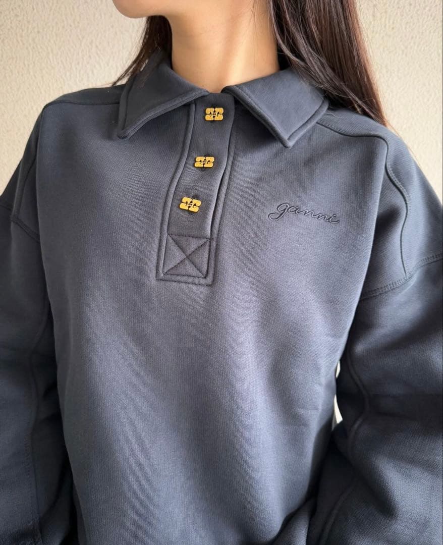 トップス GANNI Heavy Fleece Drop Shoulder Polo