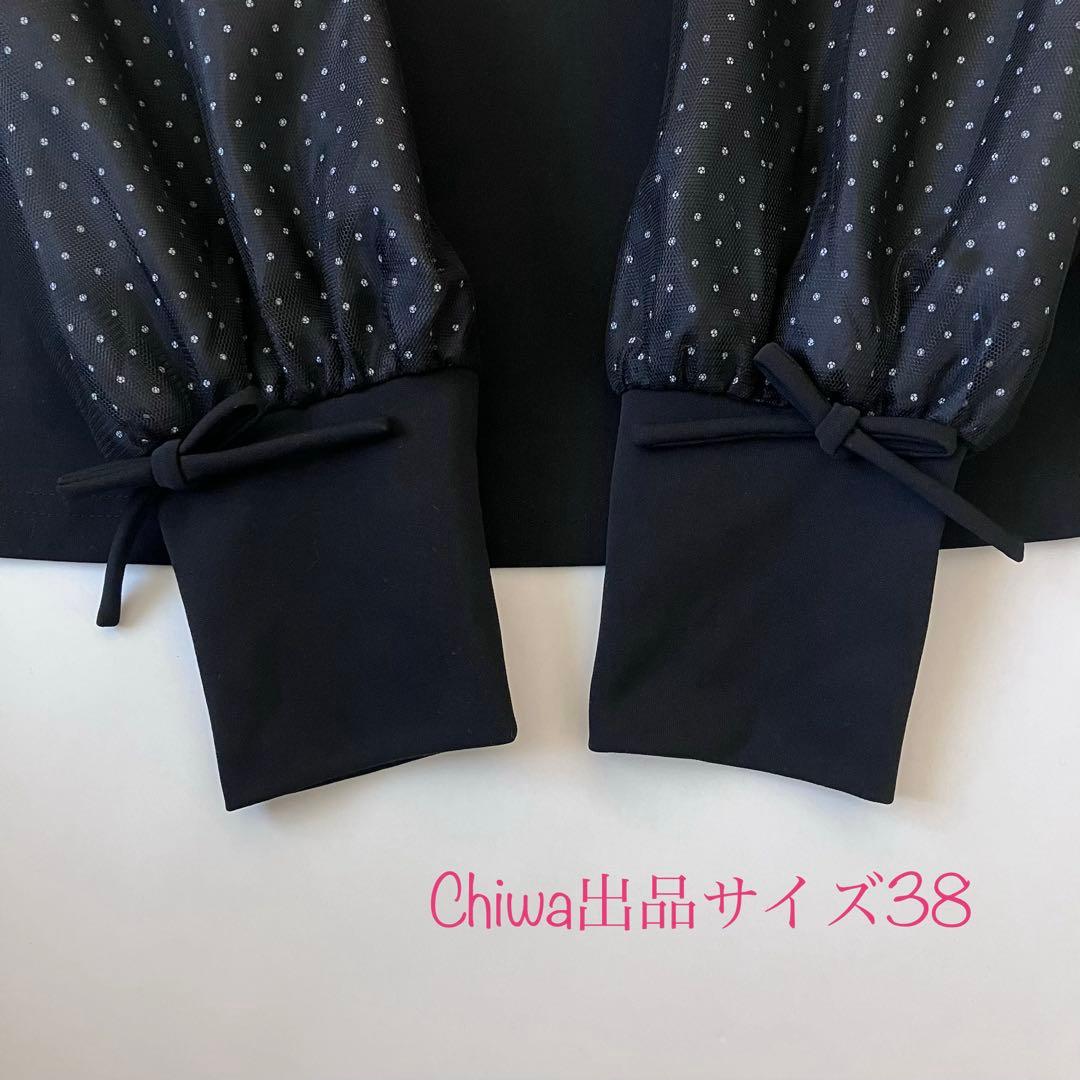 エムズグレイシー　お袖ドット&チュール　カットソー　トップス　38 黒