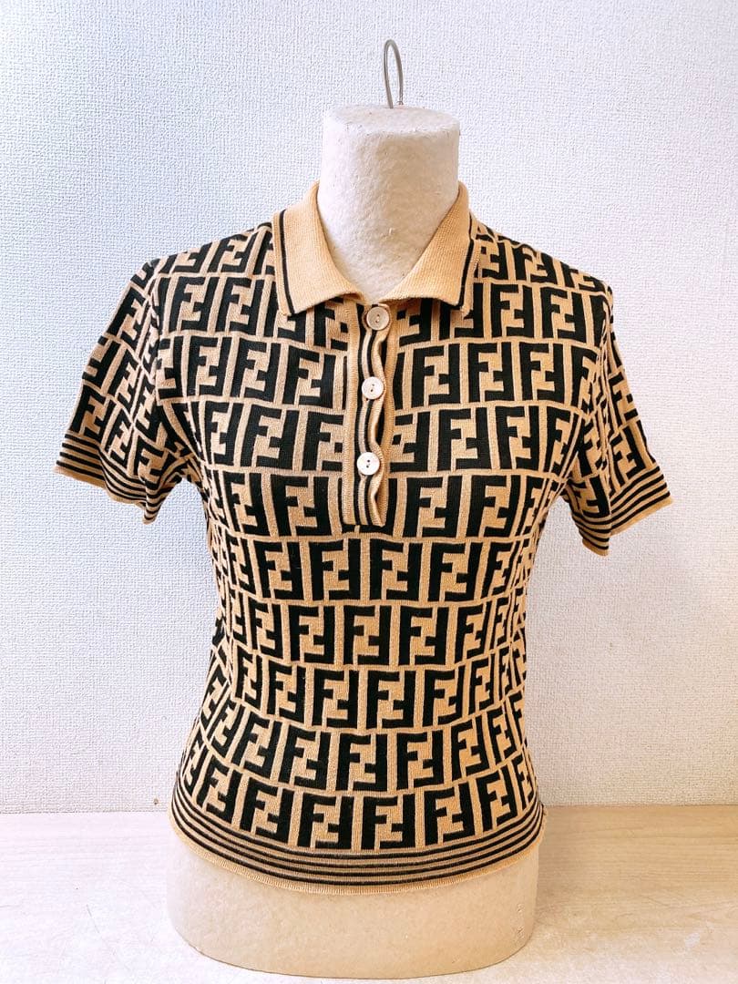 FENDI フェンディ ズッカ柄 ニット 半袖 ポロシャツ レディースITALY