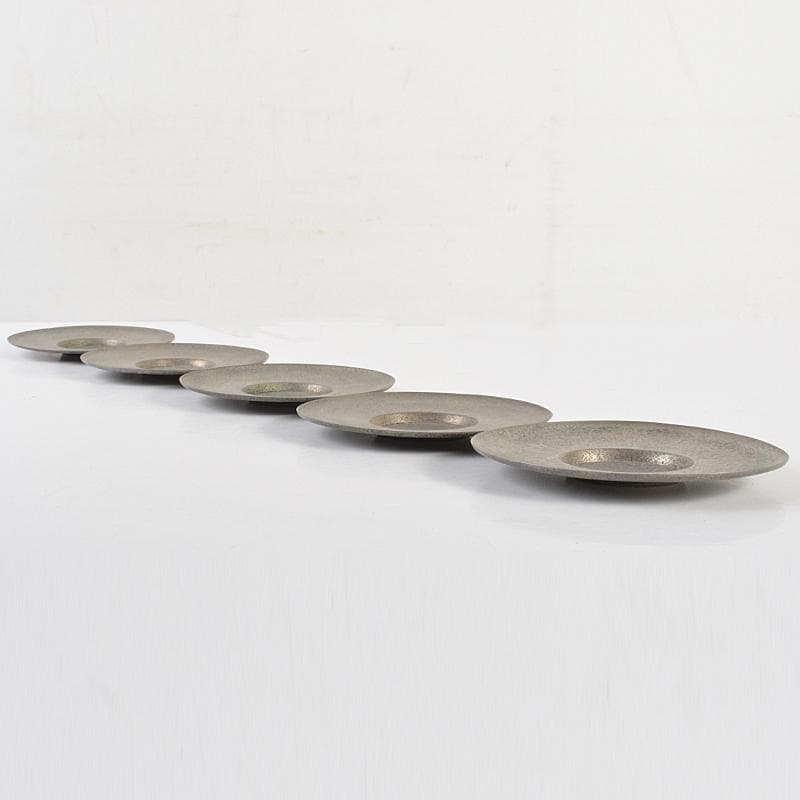 taka　竹影堂榮眞造　唐物錫円式茶托五客　依求晃写　共箱　M　R7347