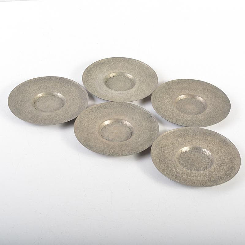 taka　竹影堂榮眞造　唐物錫円式茶托五客　依求晃写　共箱　M　R7347