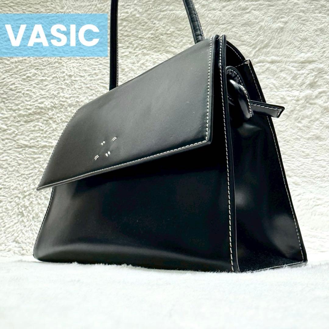 VASIC BEE スムースレザー 2way ワンハンドバッグ 肩掛け ブラック