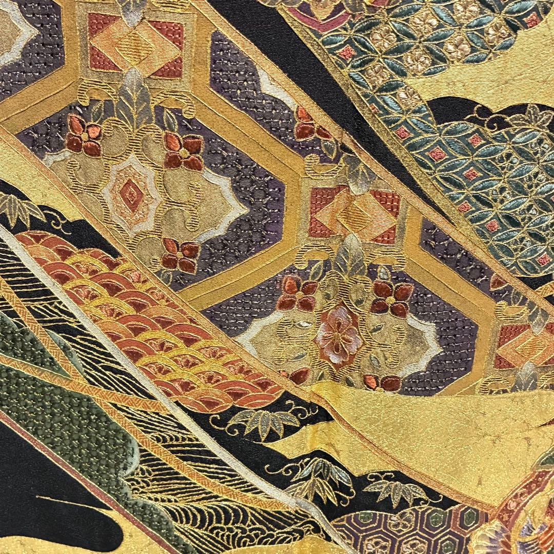 D69 黒留袖 総刺繍 汕頭・相良・金駒刺繍 華文 鳳凰 正絹 着物 袷 極美品