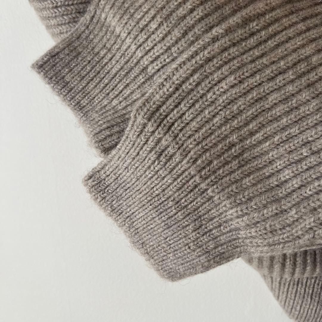 グレー リブ編み フード付きカーディガン