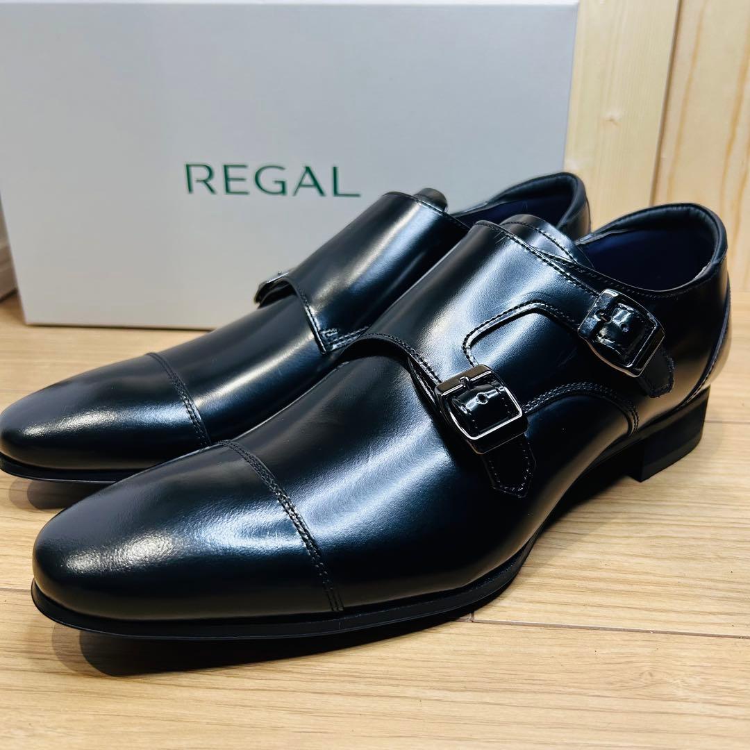 【新品】REGAL 37TR ダブルモンク スクラッチタフレザー 黒 25.5㎝