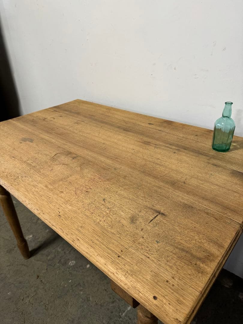 無垢材 テーブル 机 引き出し ろくろ足 レトロ ビンテージ アンティーク