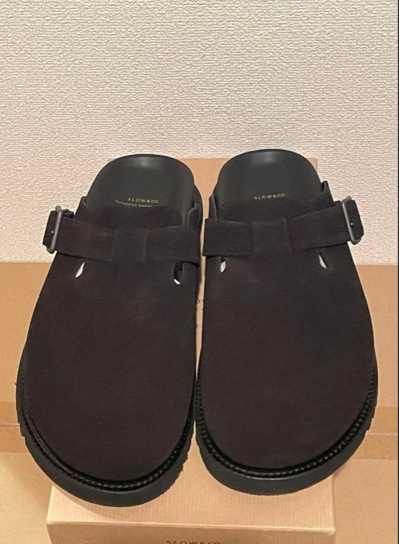 Slow & Co. スロウ ブラック スエード レザー サボ サンダル
