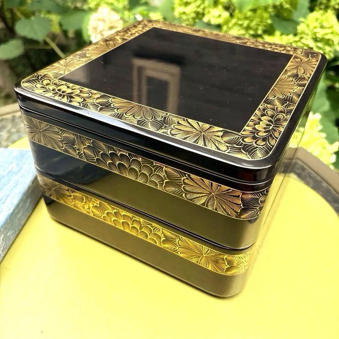 輪島塗・菊・沈金・二段重