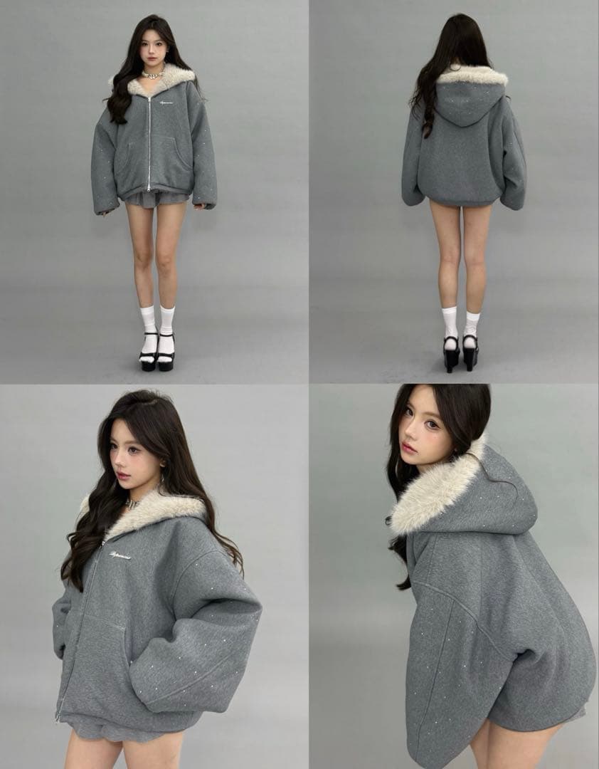 トップス andwang kirakira 2way fur zipup