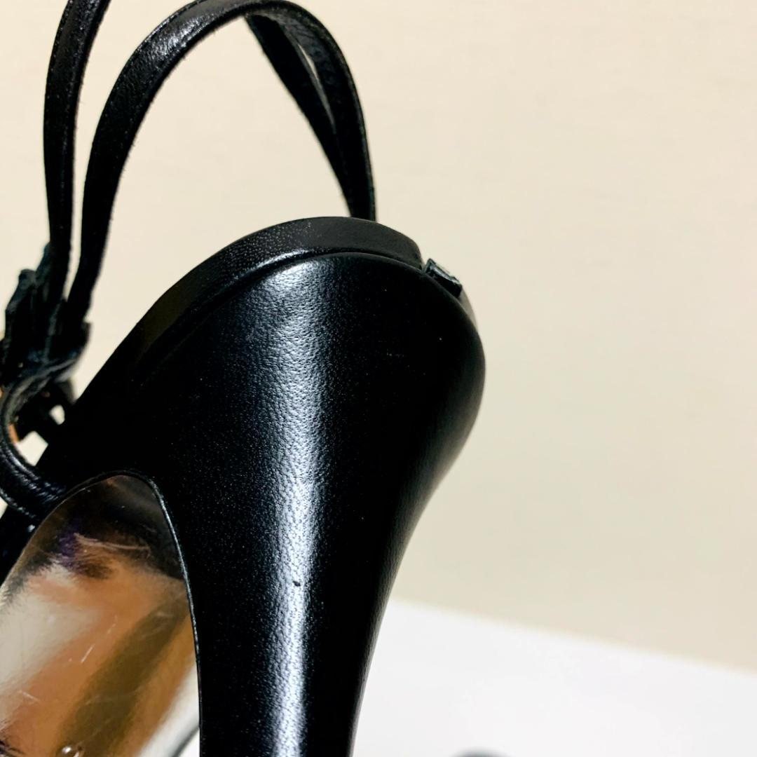 シャネル 黒 ストラップ　サンダル ヒール イタリア製　CHANEL