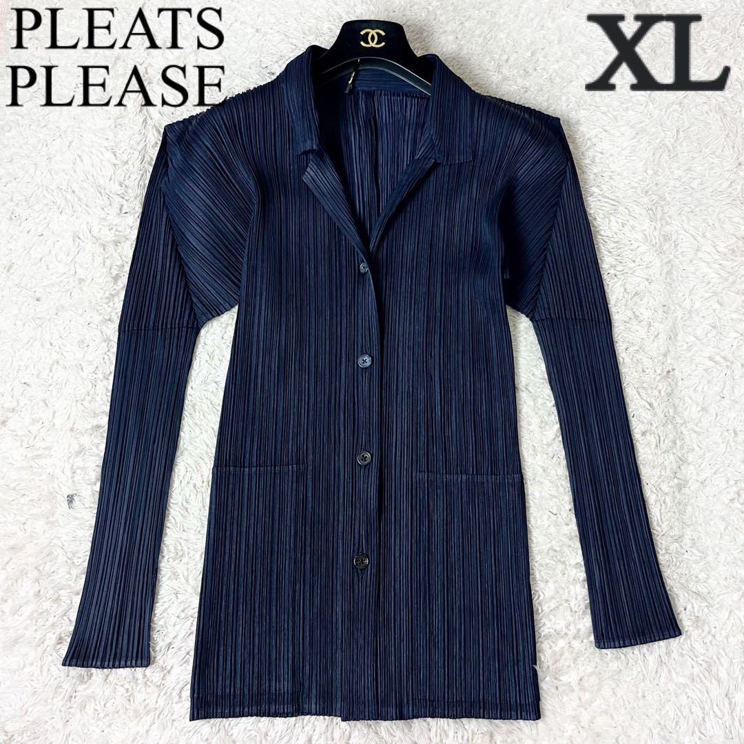 30 プリーツプリーズ カーディガン 襟 大きいサイズ ネイビー 紺 XL 4