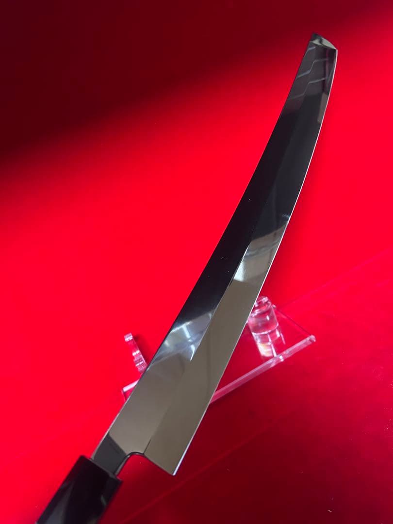 包丁　マグロ包丁　先丸型　尺三　鬼反り　鏡面仕上げ　切味抜群　箱付　未使用品