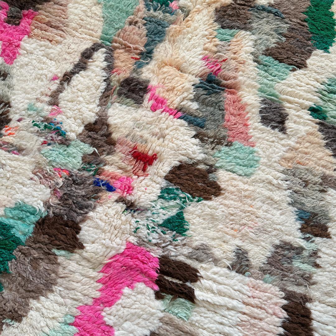 モロッコ製ヴィンテージラグ146 レア ピンク ミントグリーン ブルー