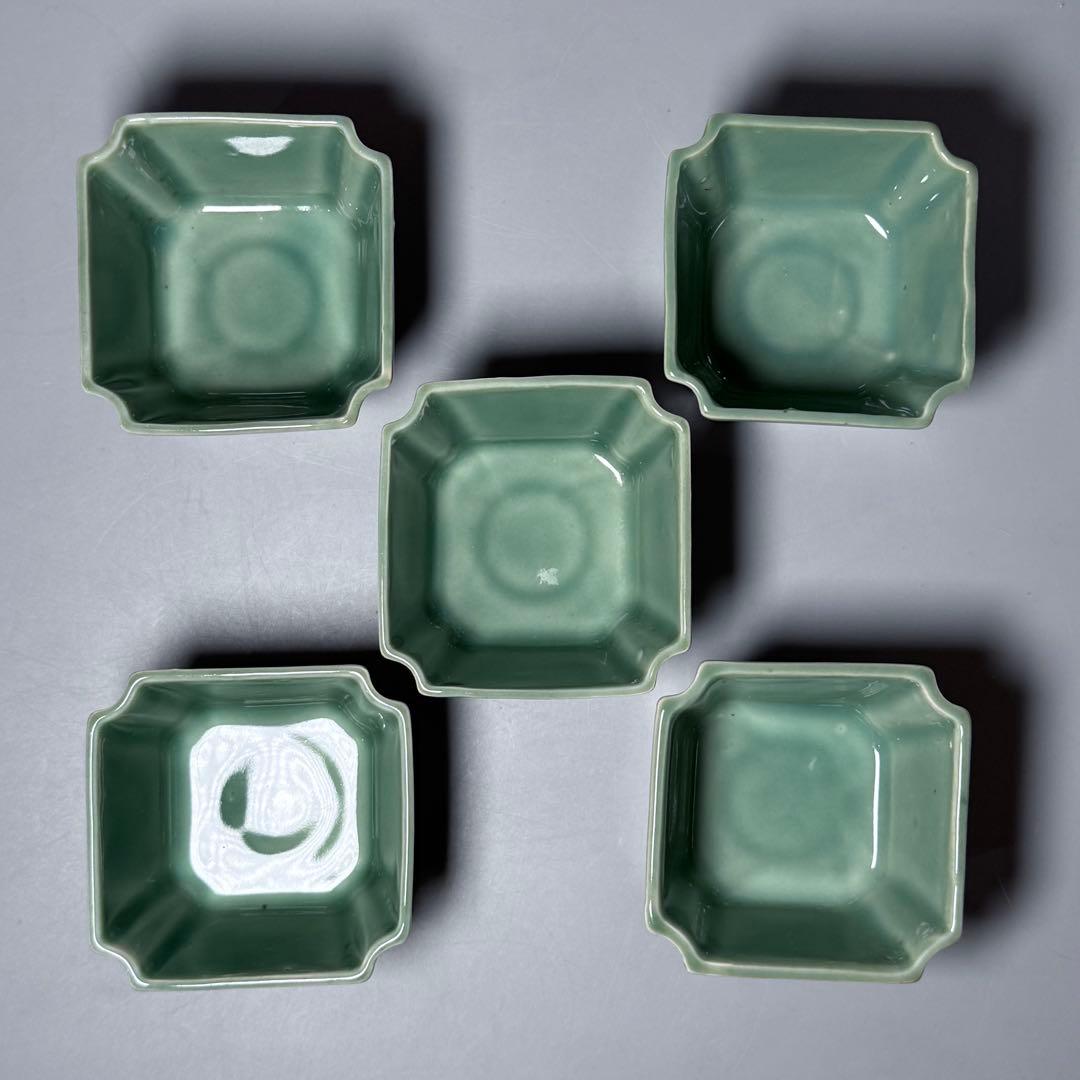 明治鍋島　隅切方形向付　五客　特注共箱付　蒐集家放出品　上品は釉薬