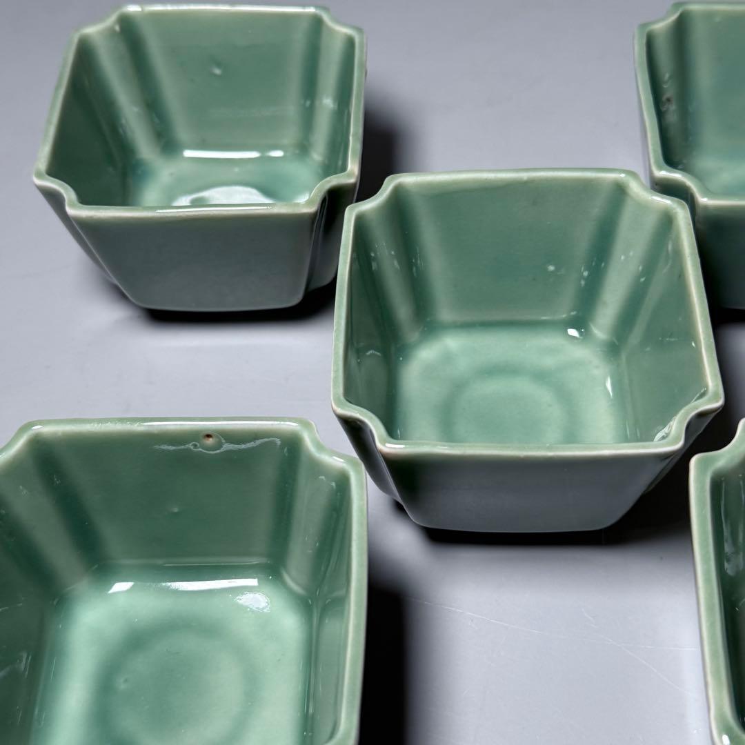 明治鍋島　隅切方形向付　五客　特注共箱付　蒐集家放出品　上品は釉薬