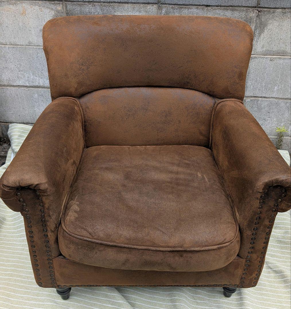 VINCENT ヴィンテージレザー調ファブリックコンパクトシングルソファ