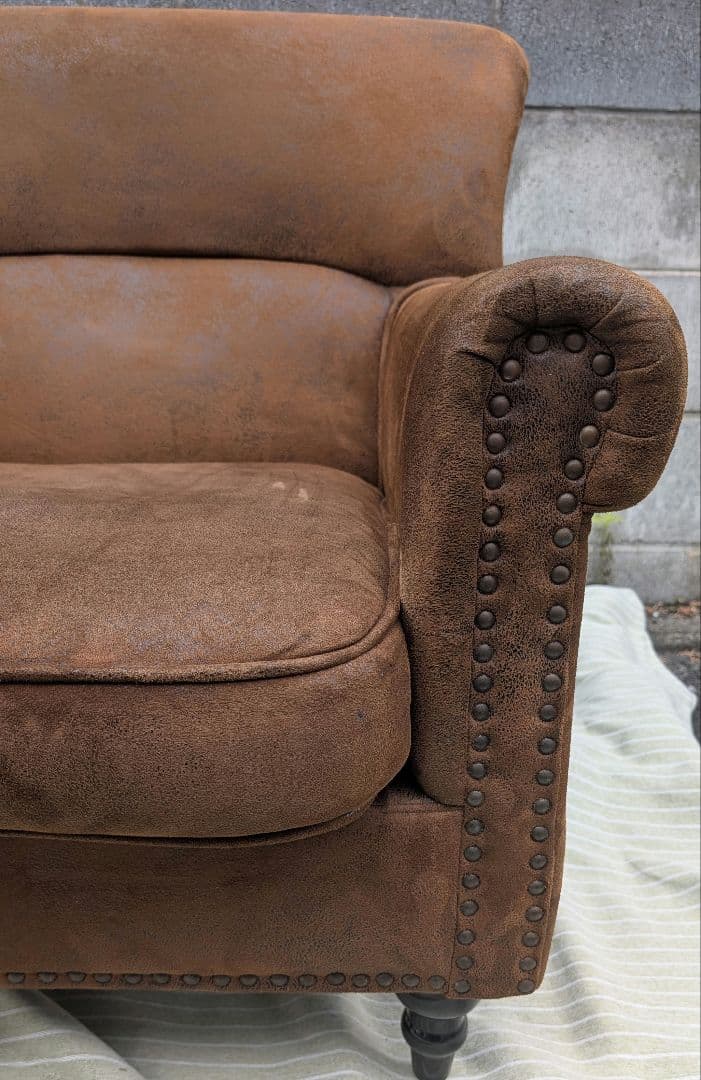 VINCENT ヴィンテージレザー調ファブリックコンパクトシングルソファ