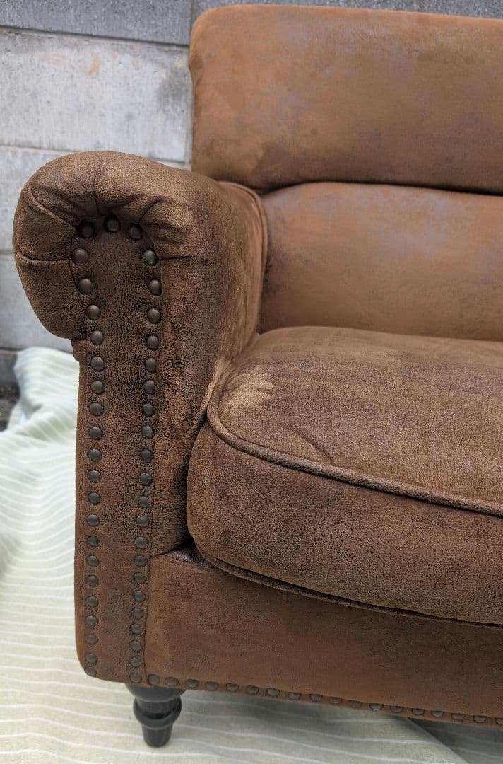 VINCENT ヴィンテージレザー調ファブリックコンパクトシングルソファ