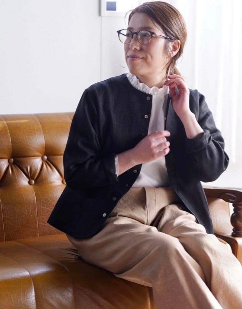 【美品】wafu. プレミアムリネン　シャーリングトップス　L サイズ　白色