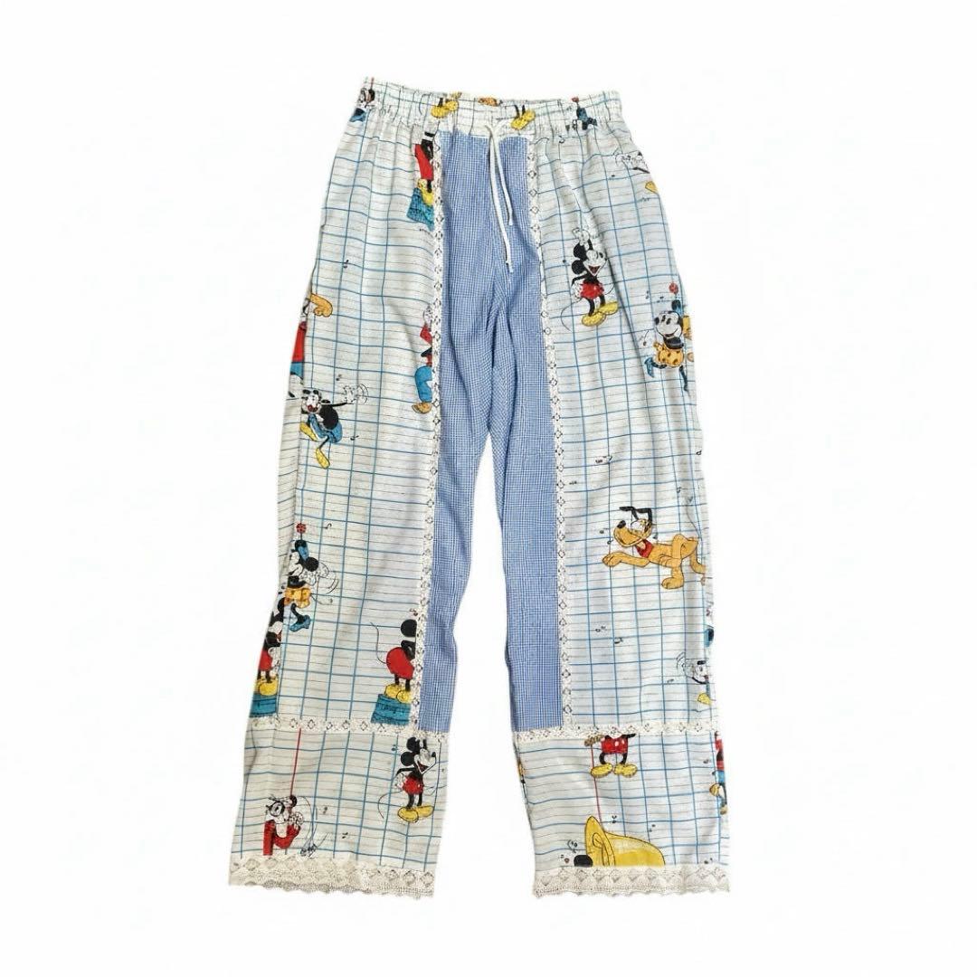 リメイク ディズニー パンツ ヴィンテージ ミッキー パッチワーク レース