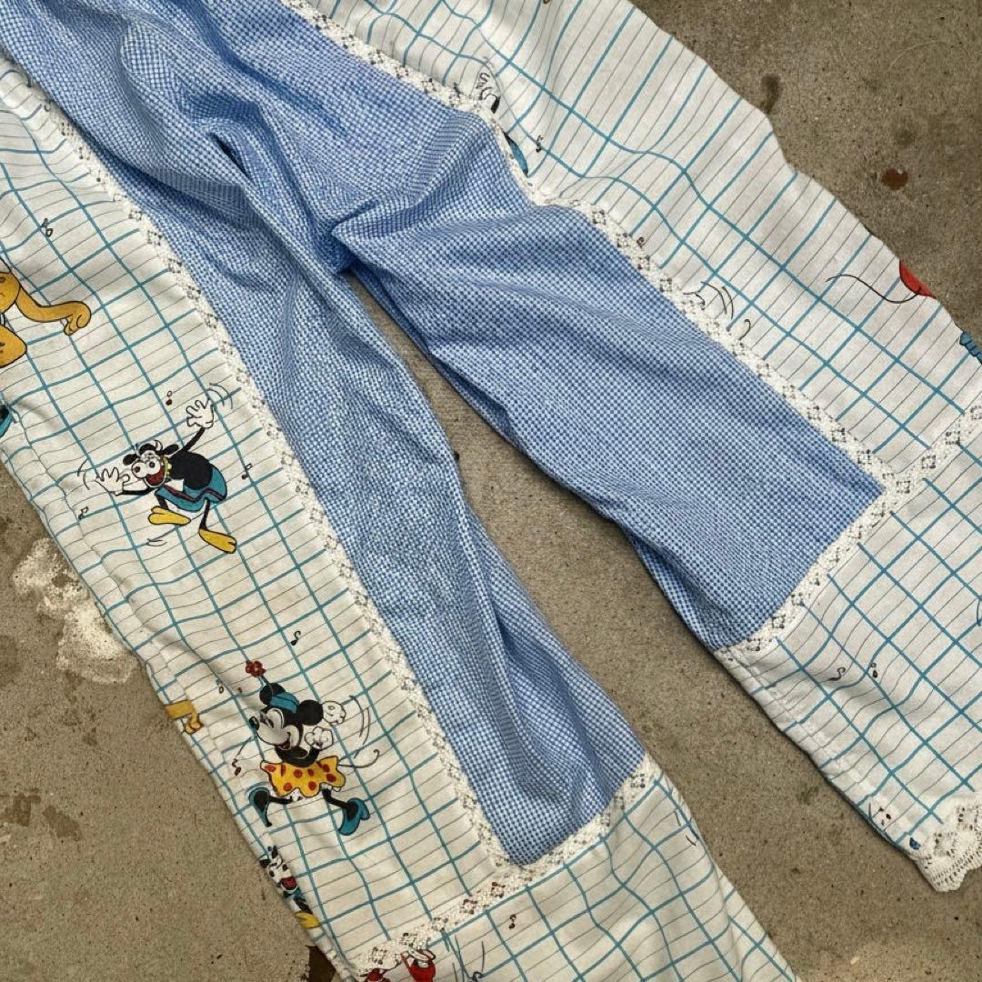 リメイク ディズニー パンツ ヴィンテージ ミッキー パッチワーク レース
