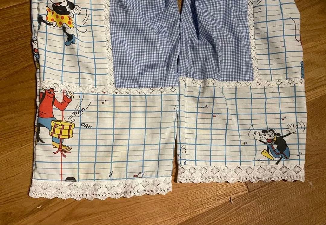 リメイク ディズニー パンツ ヴィンテージ ミッキー パッチワーク レース