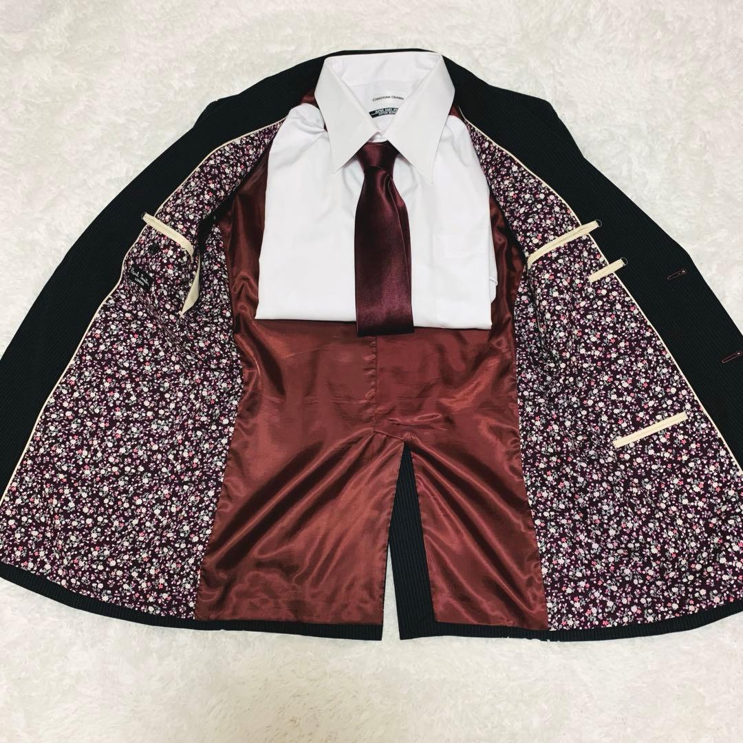 美品 ポールスミス スーツ 小花柄 総裏地 ブラック ストライプ 50サイズ