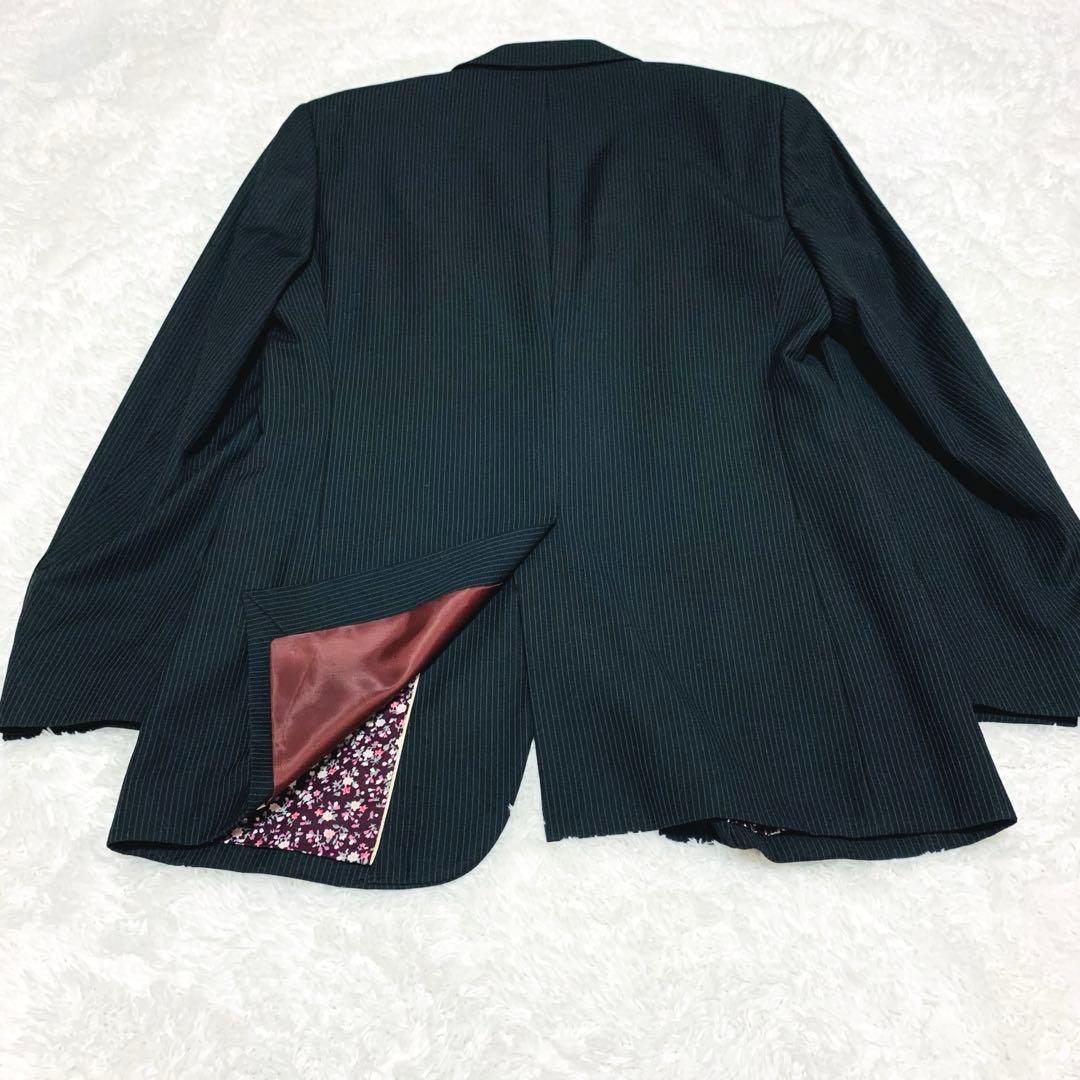 美品 ポールスミス スーツ 小花柄 総裏地 ブラック ストライプ 50サイズ