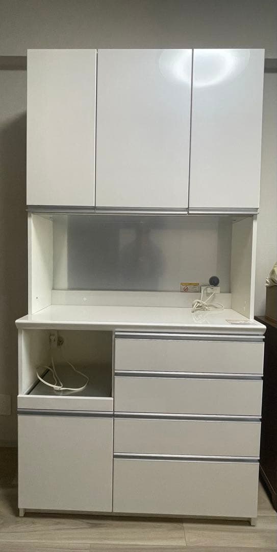 【超美品・取説あり】パモウナ ホワイト食器棚・キッチンカウンター 幅100cm