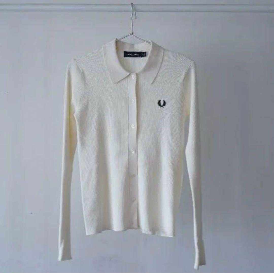【着用2回】FRED PERRY アイボリー リブ編み 長袖ニットポロシャツ