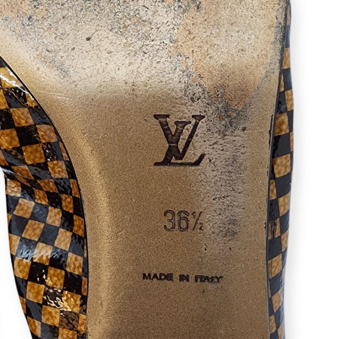 ルイヴィトン ダミエ 本革 パテントレザー リボン バレエシューズ 23.5cm