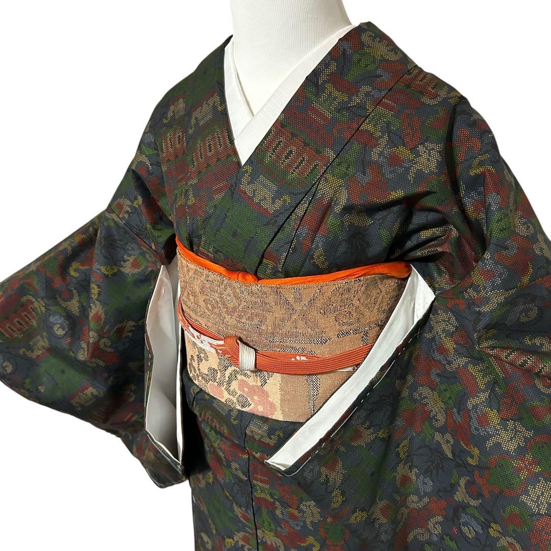 く*ち様 未使用　美品　袷　正絹　証紙付き　純泥染　本場奄美大島紬　フルセット