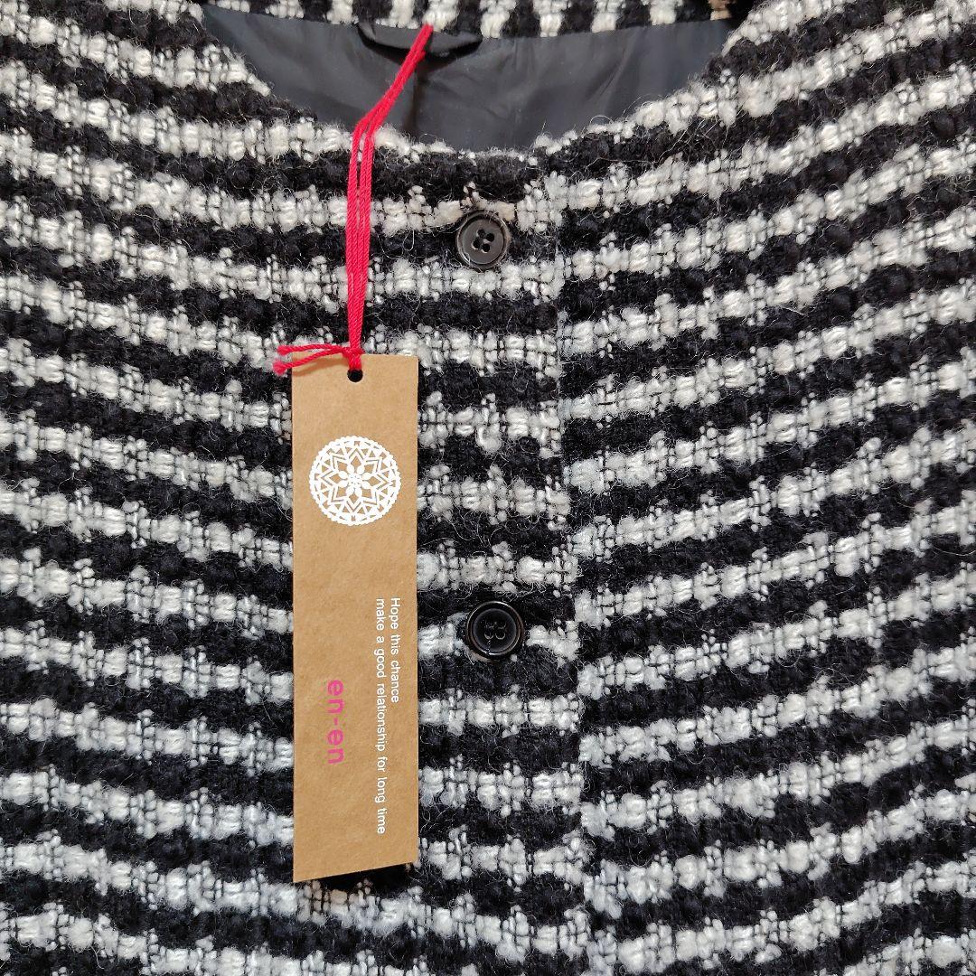 ノーカラーウール混紡ツイードドルマンスリーブコート