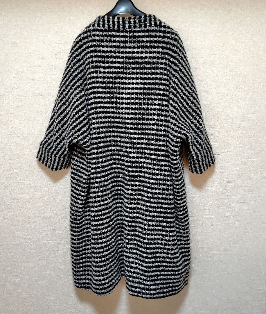 ノーカラーウール混紡ツイードドルマンスリーブコート