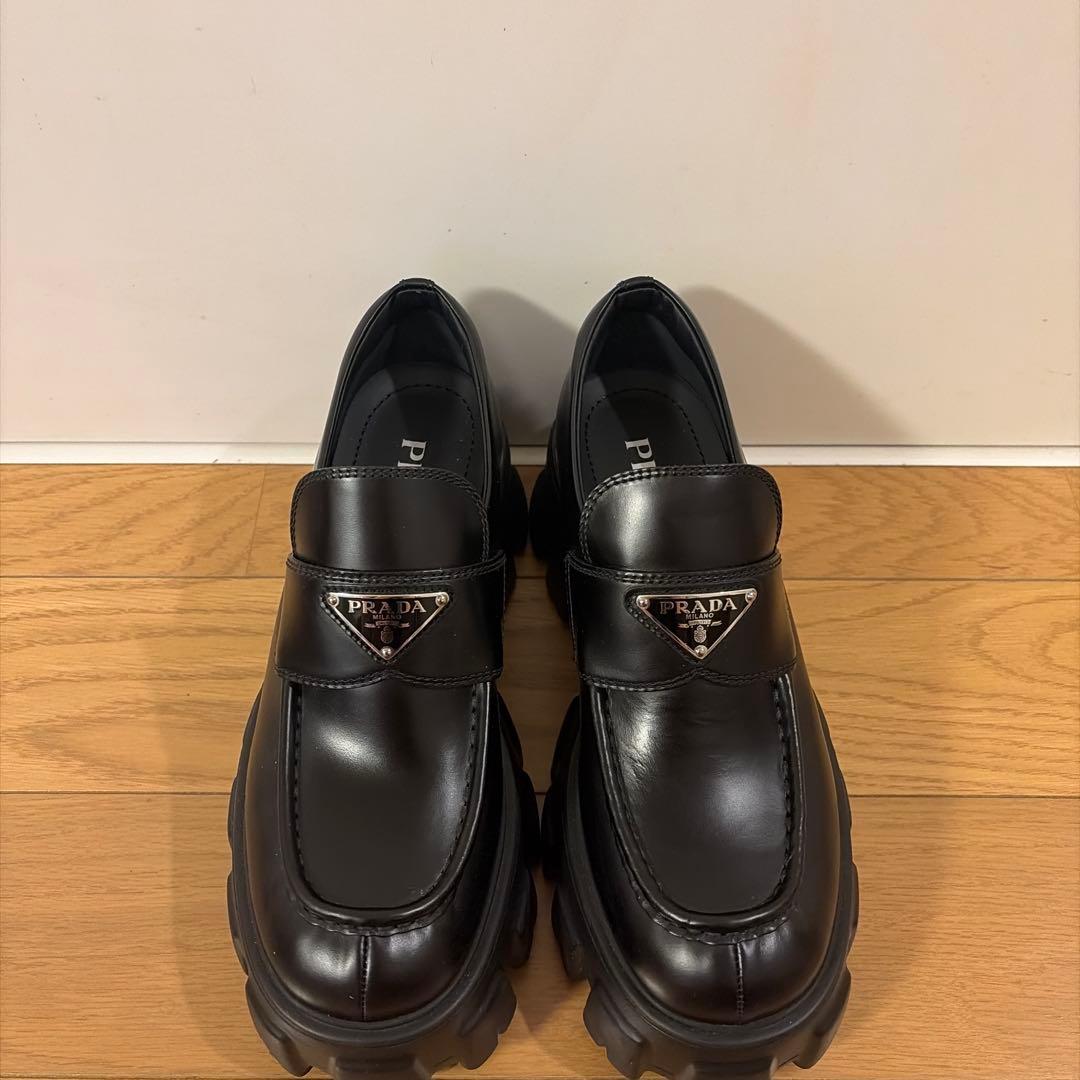 【正規品】PRADA ブラックレザー ローファー 厚底
