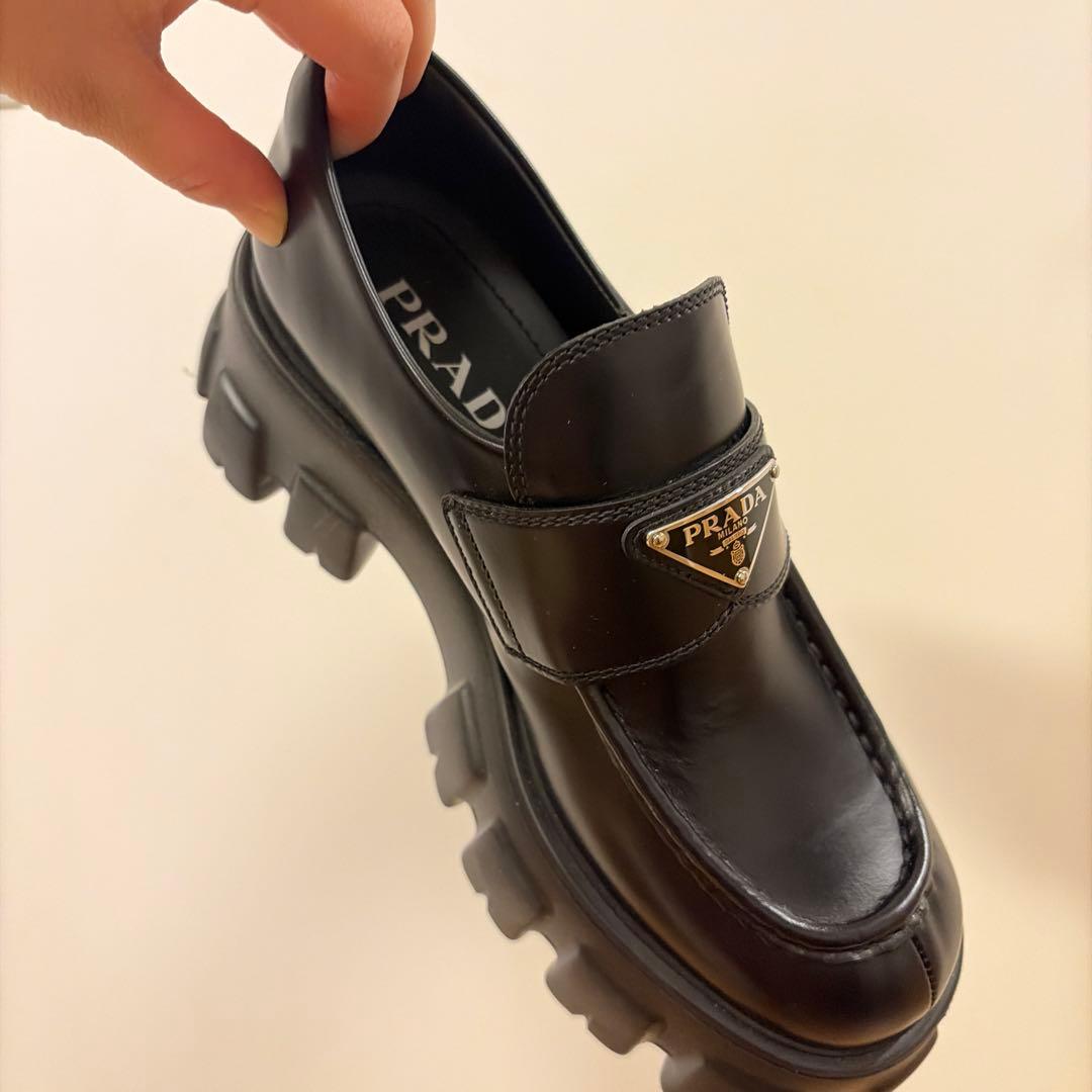 【正規品】PRADA ブラックレザー ローファー 厚底
