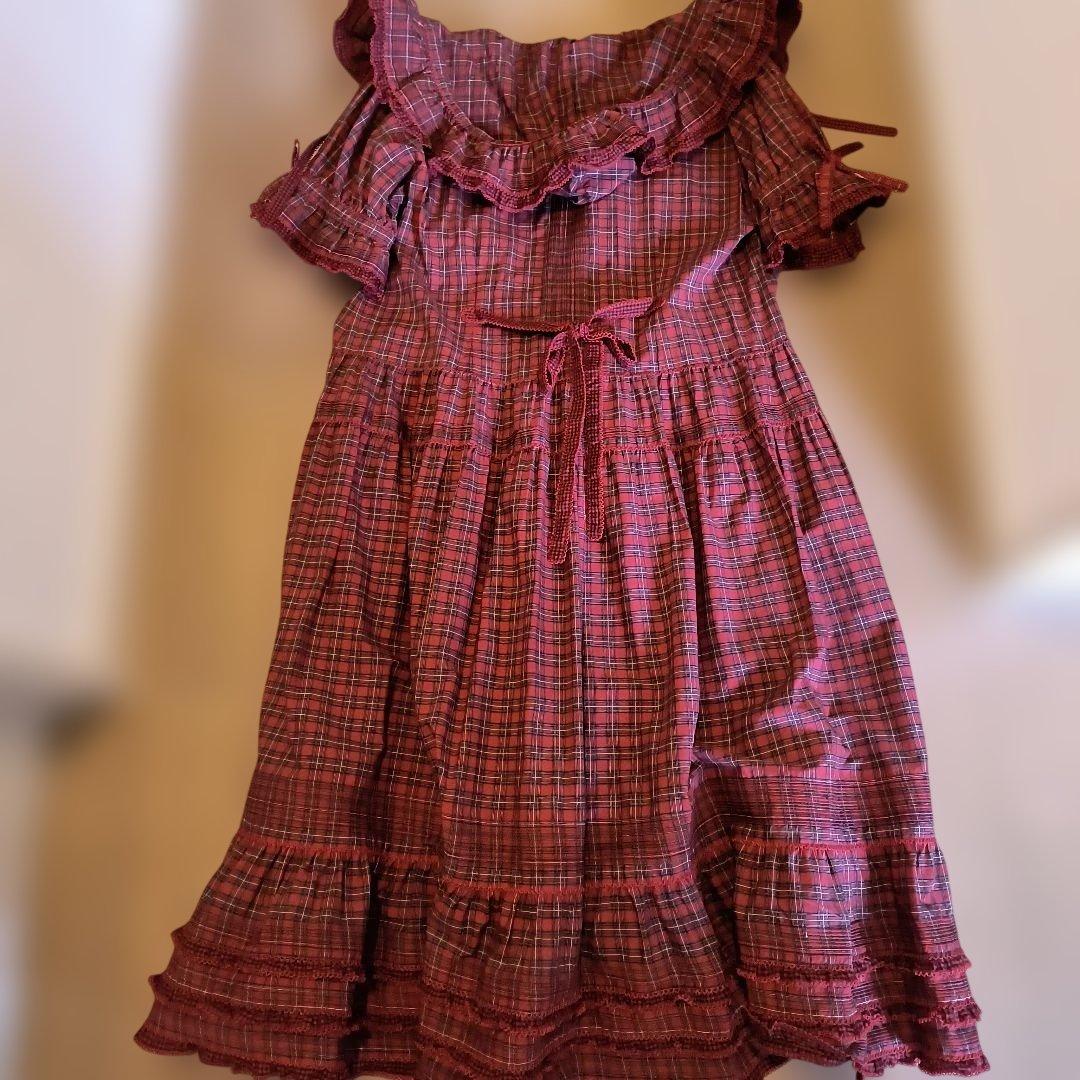 ピンクハウス半袖タータンチェックフード付きワンピース（未使用に近い）