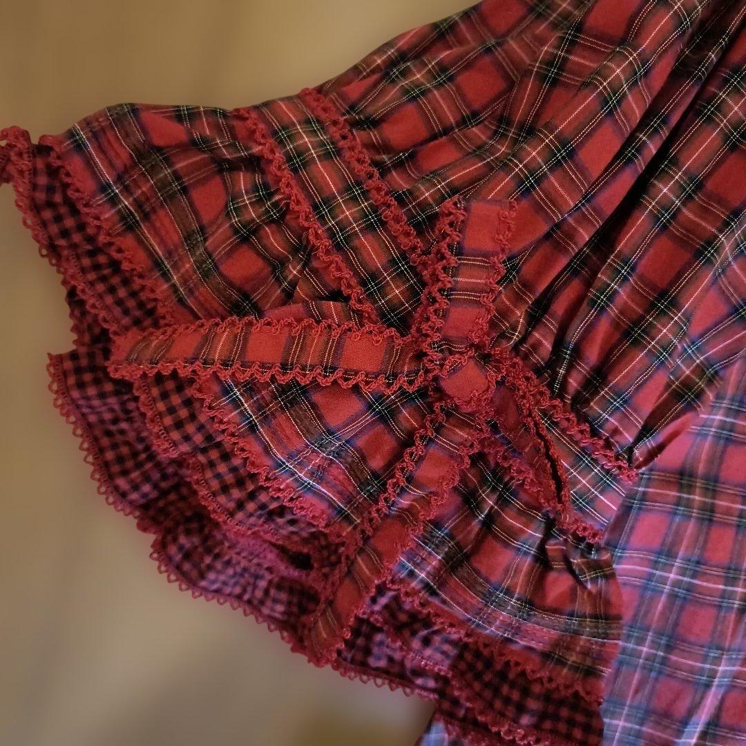 ピンクハウス半袖タータンチェックフード付きワンピース（未使用に近い）