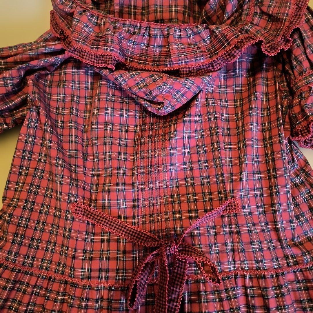 ピンクハウス半袖タータンチェックフード付きワンピース（未使用に近い）