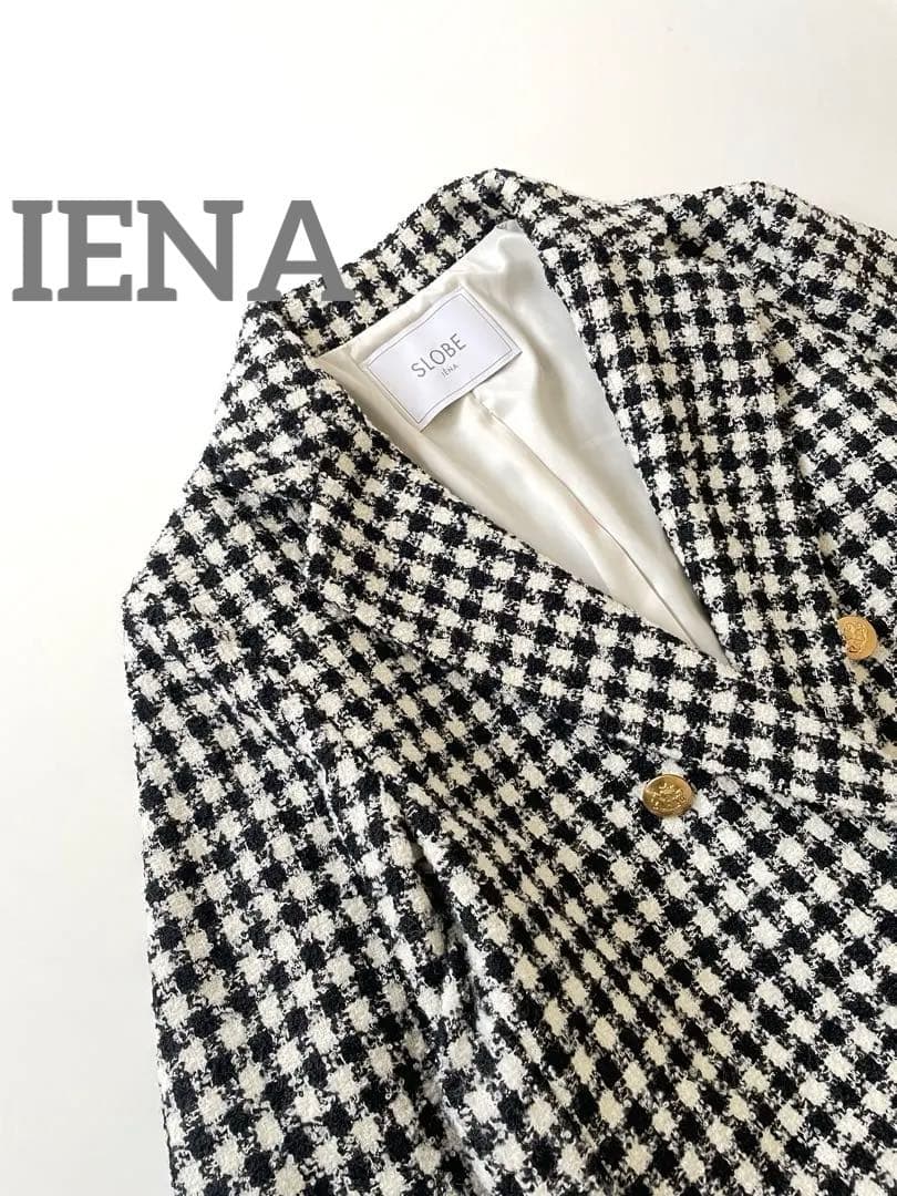 美品 イエナ IENA 金ボタンチェックツイードジャケット
