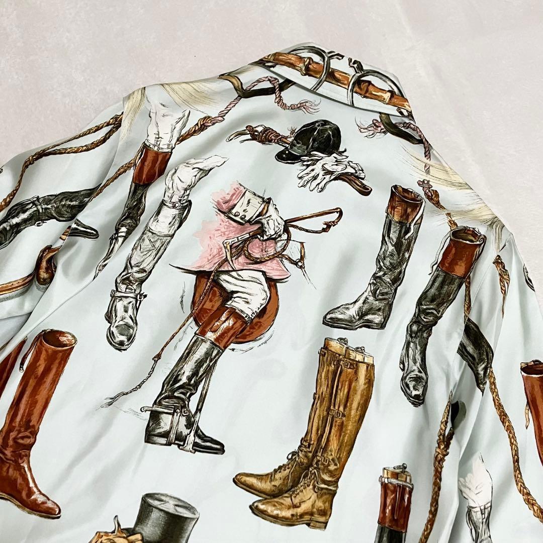 ★美品★エルメス　シルクシャツ　シルクブラウス　40 ブーツ柄 馬具柄