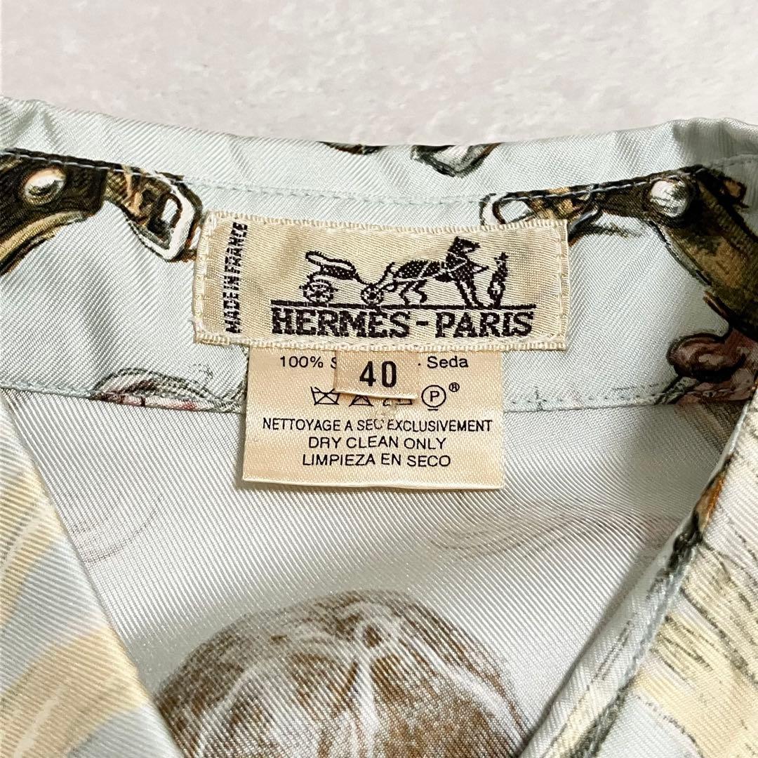 ★美品★エルメス　シルクシャツ　シルクブラウス　40 ブーツ柄 馬具柄